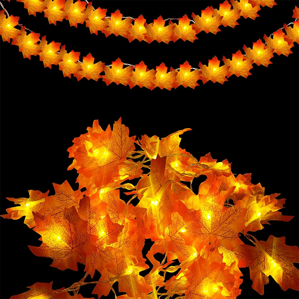 10/20/30/40leds Xmas Maple Leaf Lights String Battery Powered