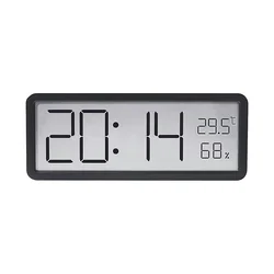 Enhanced Digital Wall Clock with LCD Display and Temperature & Humidity Monitoring, Battery Operated (Black)