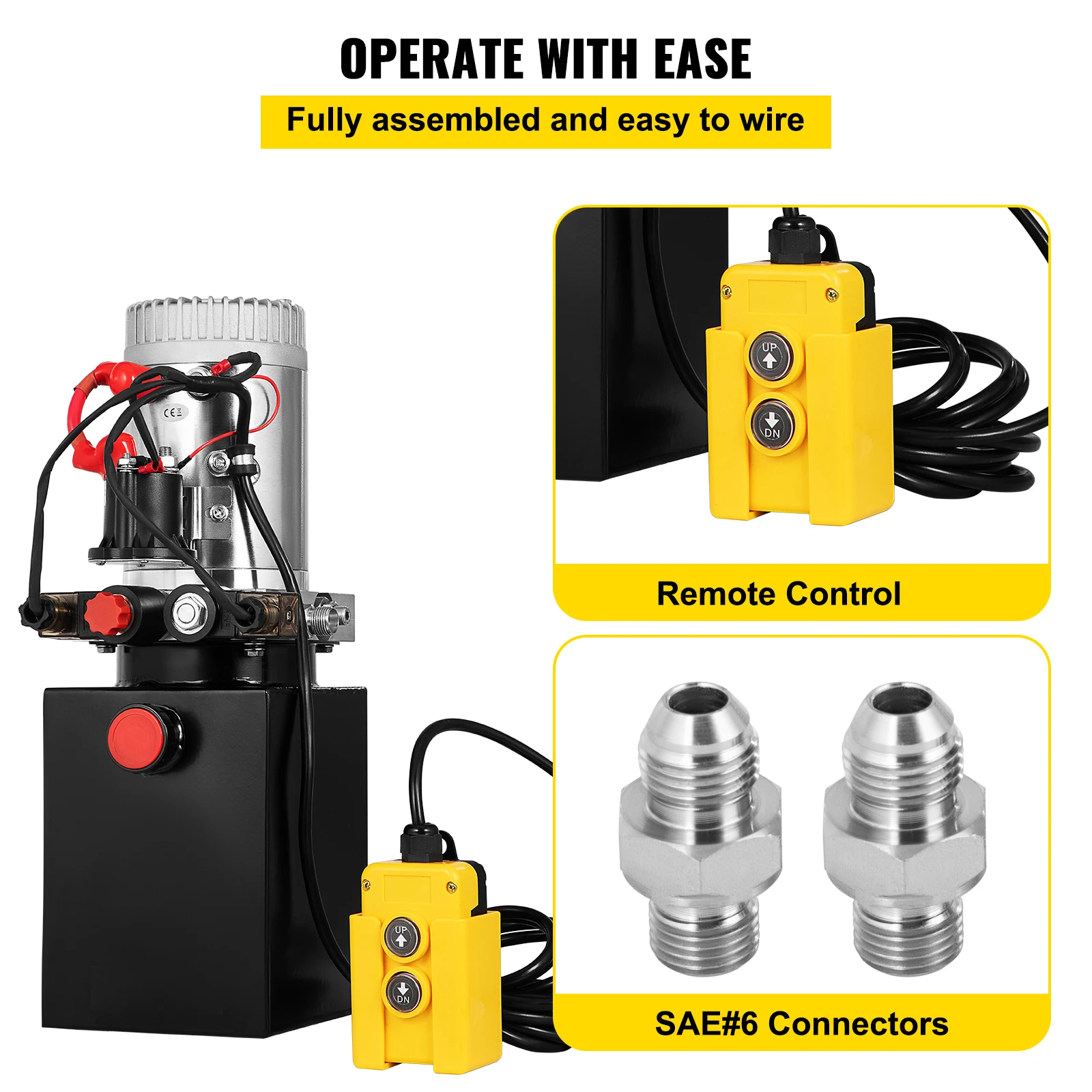 SucceBuy Car Jack Hydraulic Pump 12V DC Double Acting Power Unit 4 Quart Steel Oil Tank Dump Trailer Truck Car Lift Motor Pump