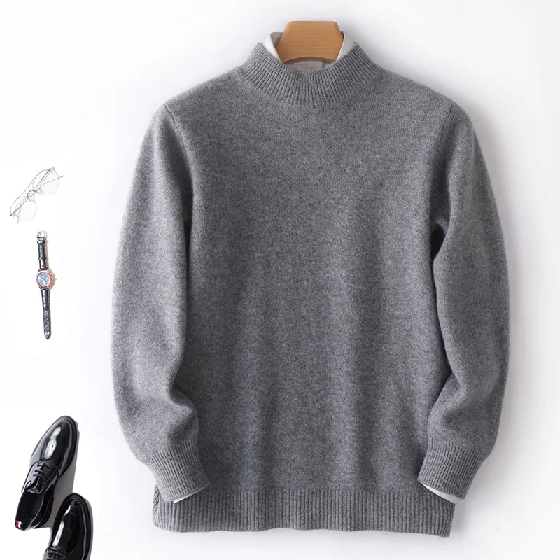 Pullover Cashmere Sweater 2023 New Casual Business Men's Sweater Solid Color Knitted Full Sleeve 100% Pure Wool Men's Sweater 3