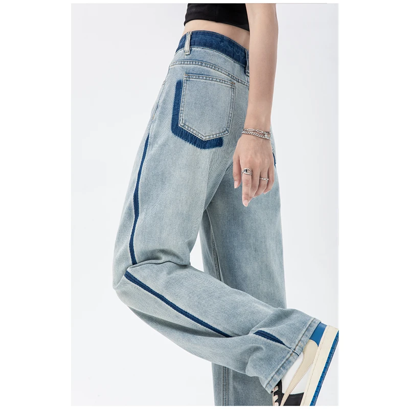 

Джинсы женские с завышенной талией, винтажные Модные свободные синие прямые джинсовые брюки в американском стиле, мешковатые Широкие штаны из денима, уличная одежда на лето