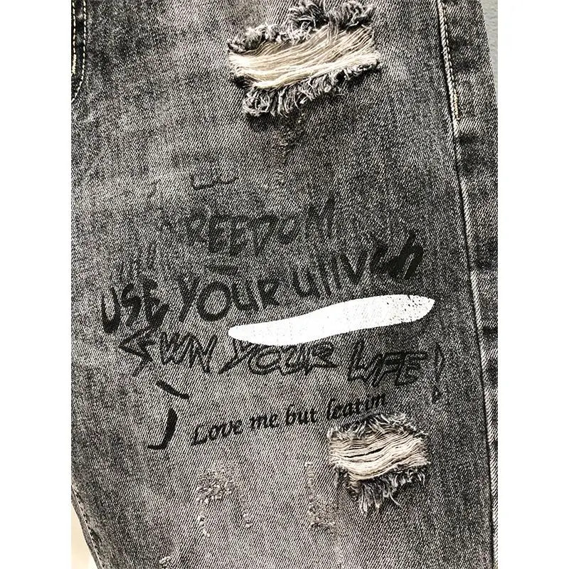 Harajuku New Casual Summer Short Jeans Ripped Hole Luxury Cargo Designer Knee Length Mens Denim Cotton Loose Black Grey Shorts