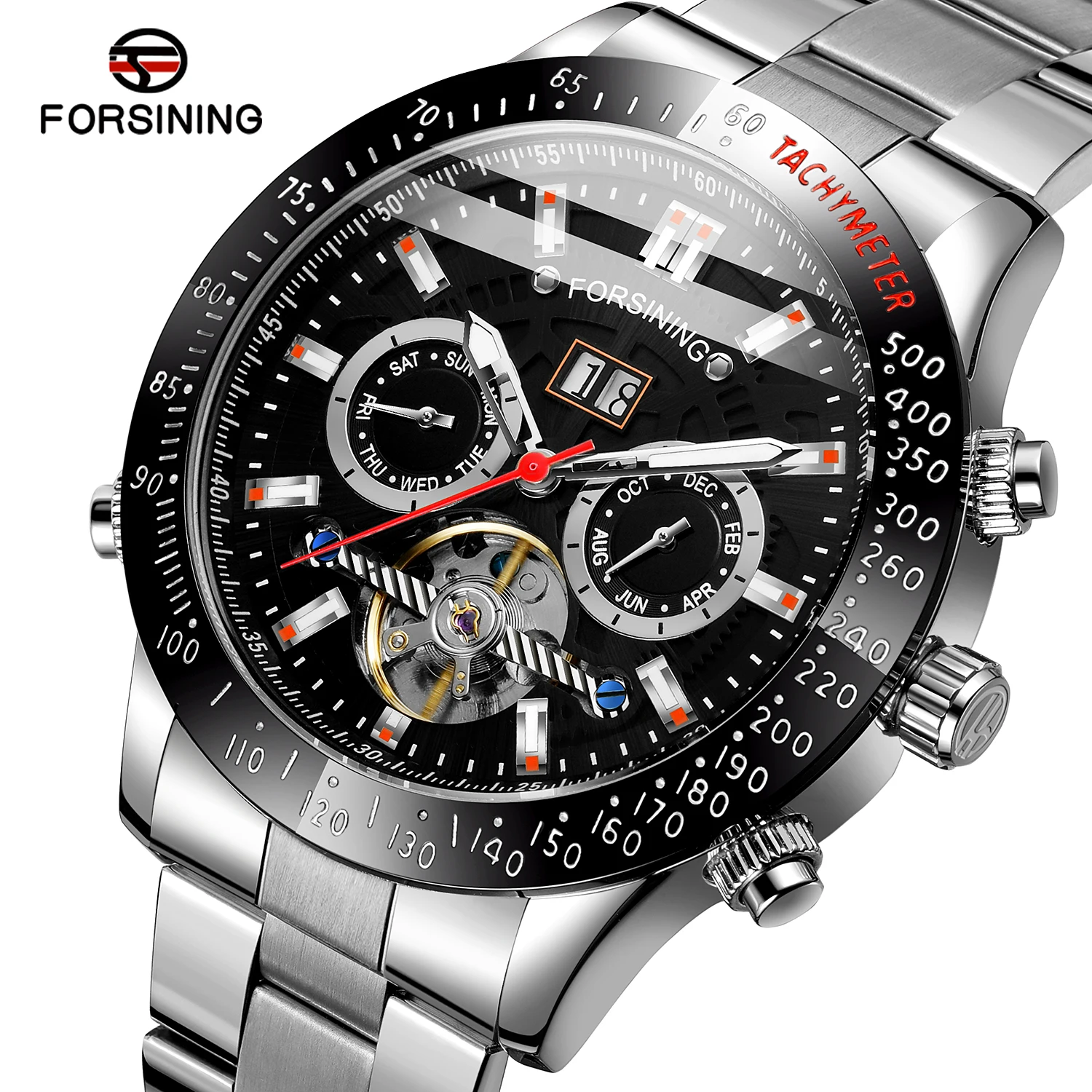 FORSINING Luxury Automatic Movement Large Watches For Men Tourbillon Mechanical Chronograph Clock Waterproof Military Wristwatch