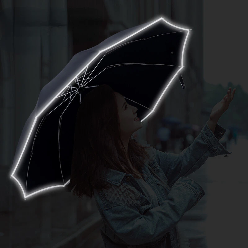 UV Umbrella 10 Bone Reverse Folding Umbrella with LED Light Reflective Strip Car Parasol Fully Automatic