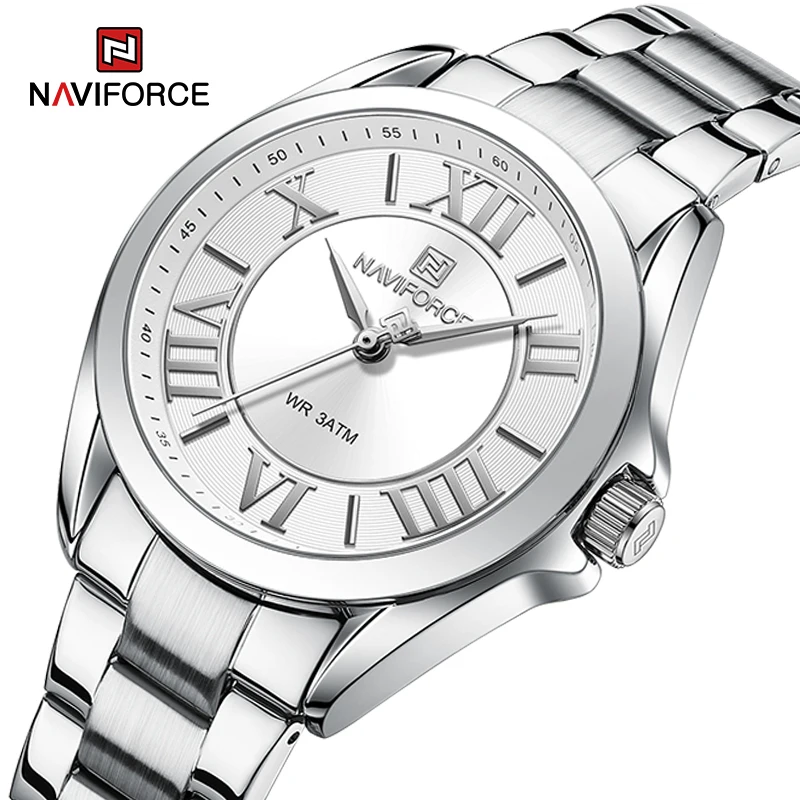 NAVIFORCE Fashion New Women Watches Roman Numeral Dial Elegant Ladies Wristwatch Casual Quartz Steel Band Bracelets Reloj Mujer