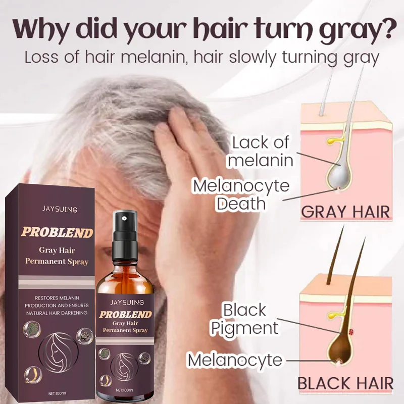 

100ml Jaysuing Black Hair Spray Nourishing Black Hairs Covering Gray Hair Soft Hairs Natural Brightening Promotes Hair Growth