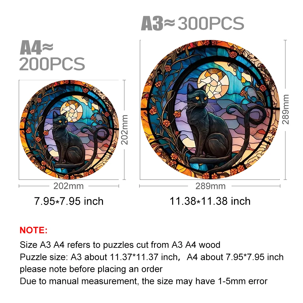 Mysterious Wooden Puzzle painted Black Cat Funny Toy Animal Wood Puzzles Smart Game Round Shaped Jigsaw Puzzle Best Gift For kid 5