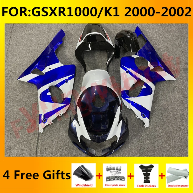 

Комплект обтекателей для мотоцикла, комплект обтекателей для GSXR1000 00 01 02 K1 GSXR 1000 2000 2001 2002 K2, Обтекатели для кузова, синий, белый