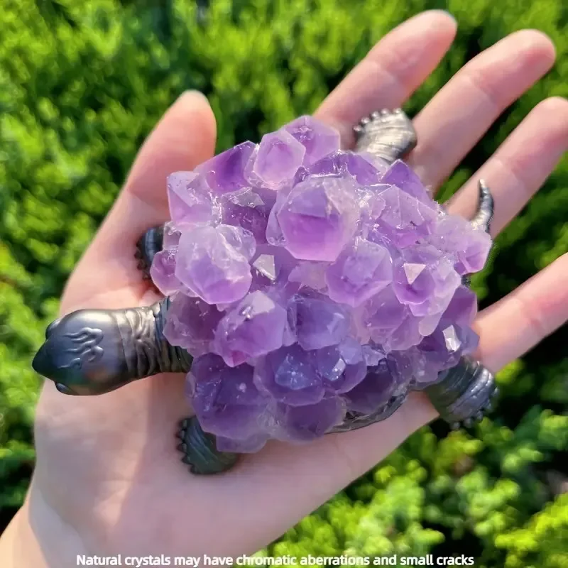 Estatua de tortuga de cristal de amatista figura de piedra preciosa tallada a mano - Imagen 3