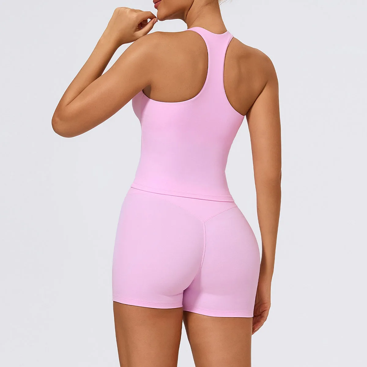 Women's 2Pcs Sports Shorts Set High Waist Stretch Fitness Leggings with Push-Up Sporty Vest And Breathable Yoga Tank Tops Suit - תמונה 2