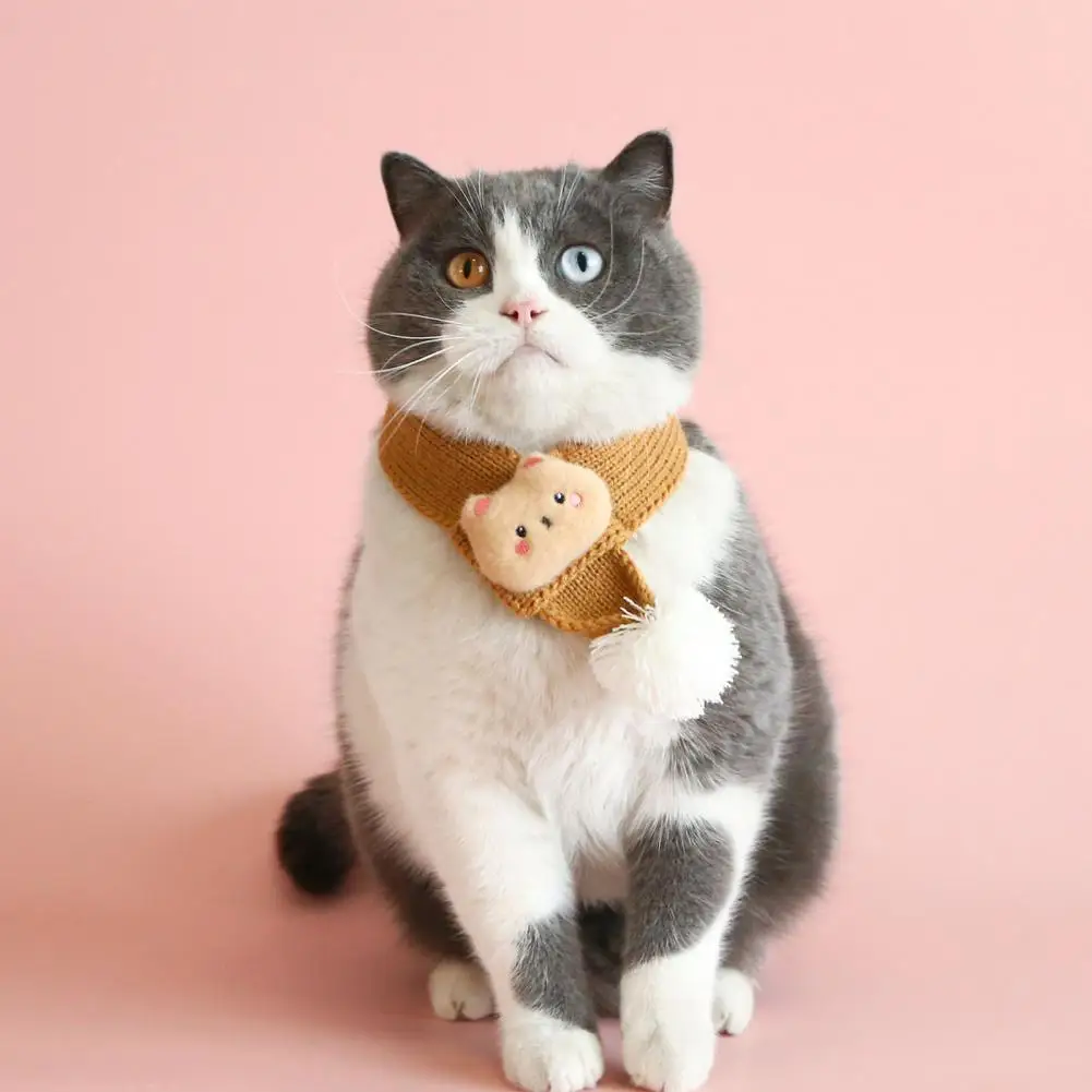 

Sweet Pet Scarf Adorable Bear Pattern Pet Scarf for Cats Dogs Comfortable Winter Knitted Neckerchief Puppy Accessories Elegant