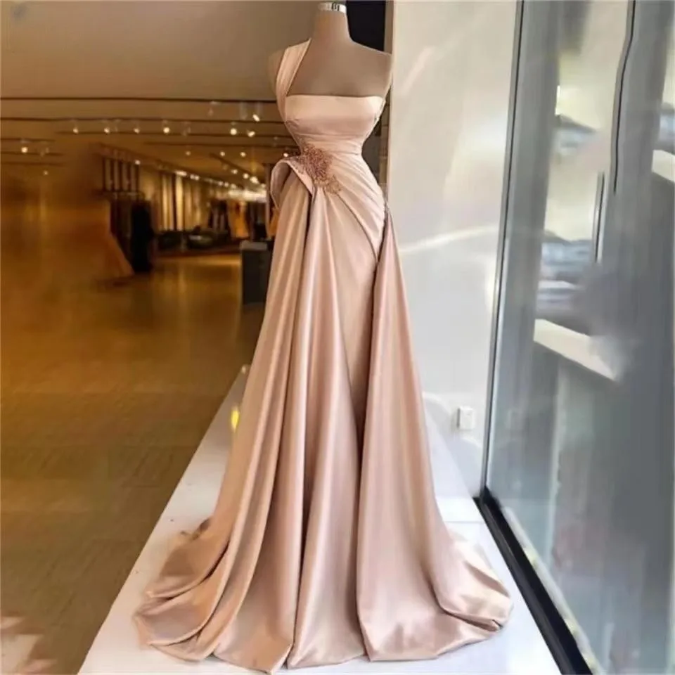 

Винтажное женское платье цвета шампанского, модель 2024 года, сексуальное вечернее платье на одно плечо для свадьбы с бисером, официальные платья, шикарные платья из алюминия