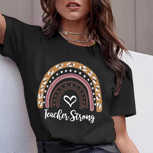 thumbnail image 1 of Camiseta de profesora de arcoíris, moda de verano, Harajuku, viento, letras de arcoíris, camiseta de manga corta de talla grande, Tops de tendencia para mujer, 1 of 5