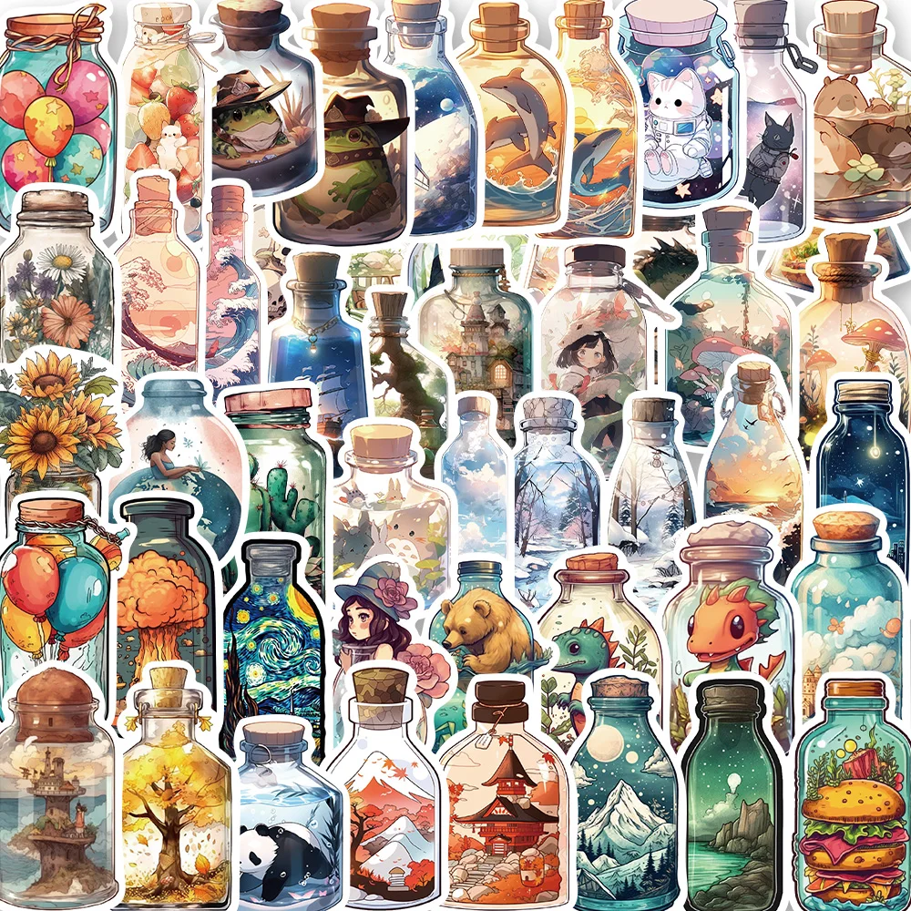 

10/50PCS Big World in a Bottle Cute Animal Anime Stickers Aesthetic Cartoon Decals Laptop Motorcycle Phone Waterproof Sticker
