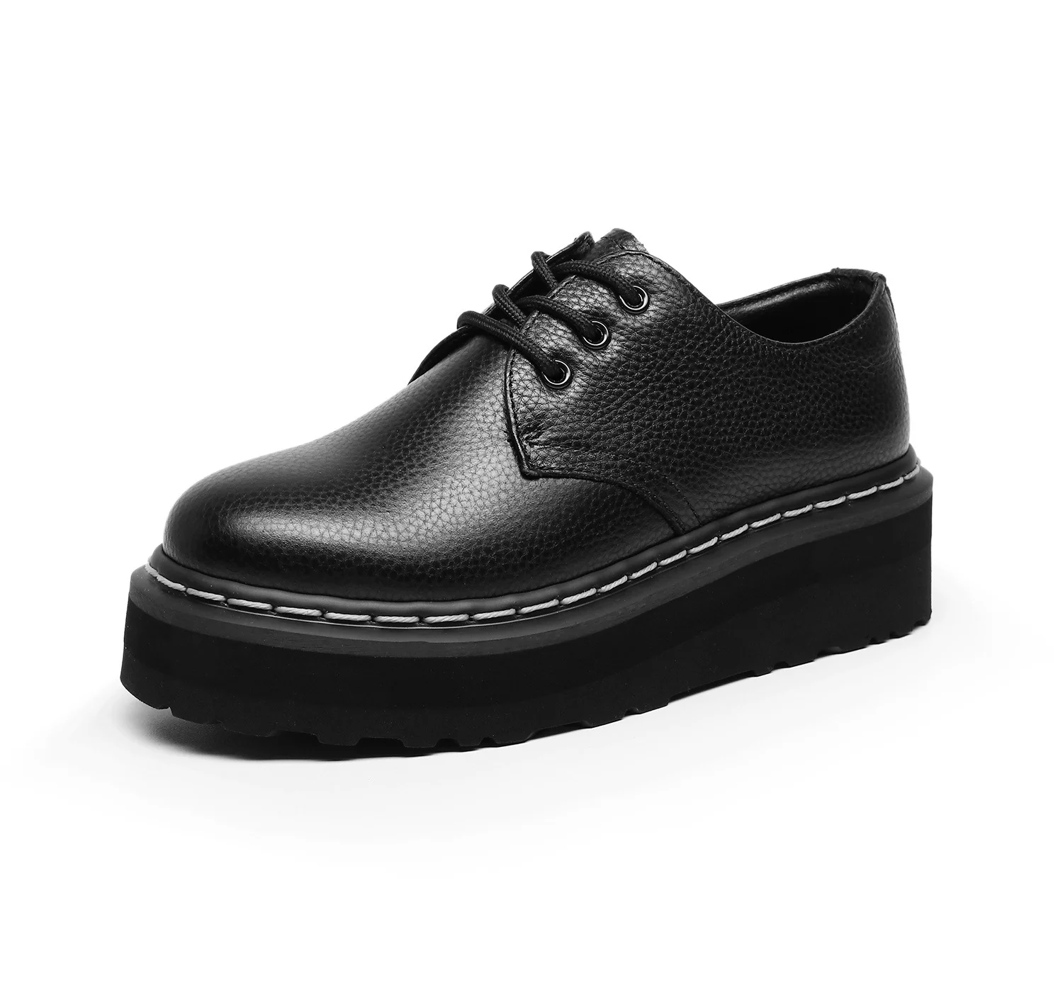 Leather mary jane shoes Unisex platform cowhide women's and men's leather shoes thick sole black Mary Jane shoes size 34-44