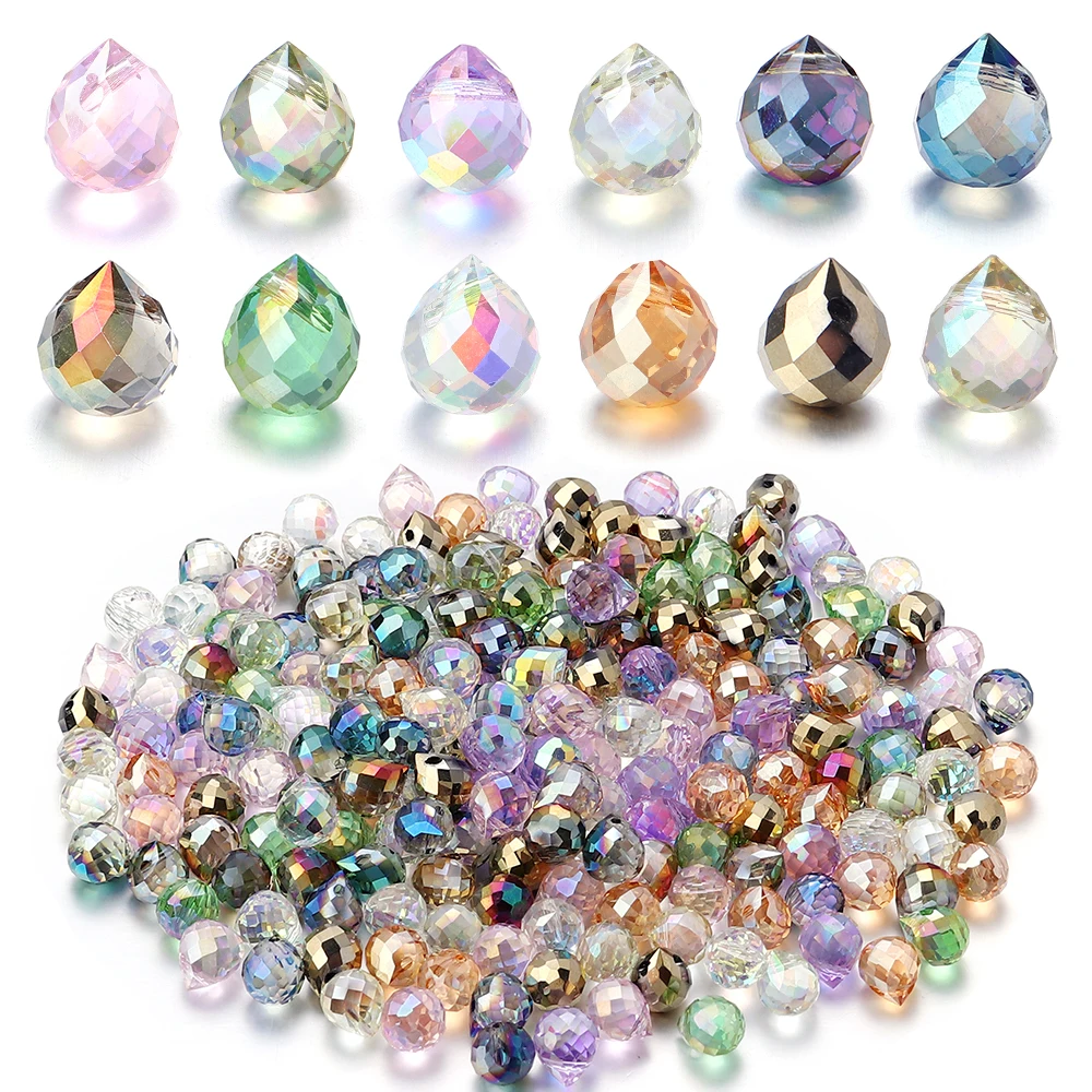 50개/세트 화려한 유리 크리스탈 비즈 AB 컬러 면처리된 반짝이는 물방울 비즈 쥬얼리 제작 DIY 목걸이 귀걸이 액세서리