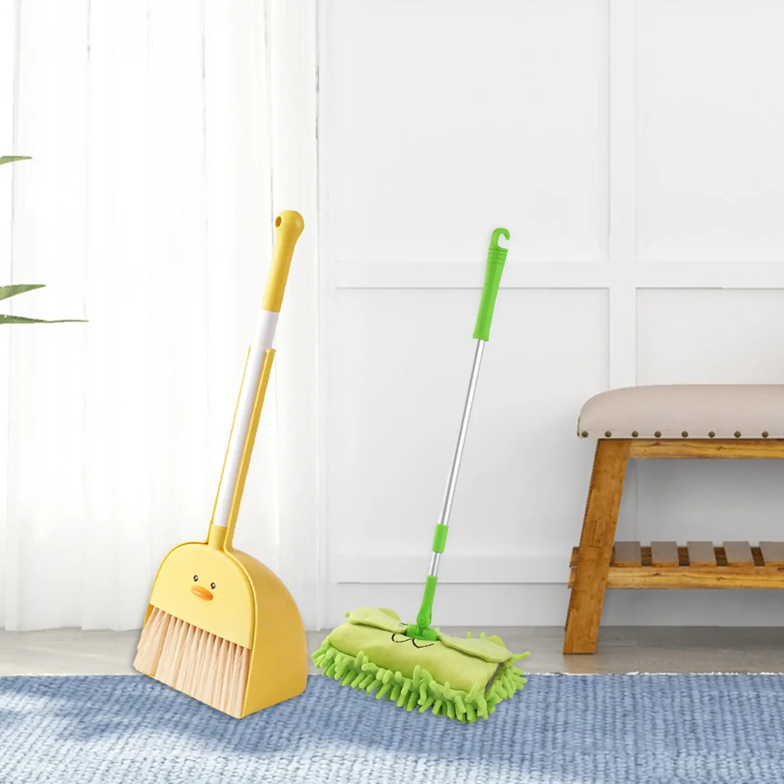 

Mini Broom and Dustpan Mop Set for Kids Cartoon Educational Little Housekeeping Helper Set for Kindergarten Preschool Age 3-6