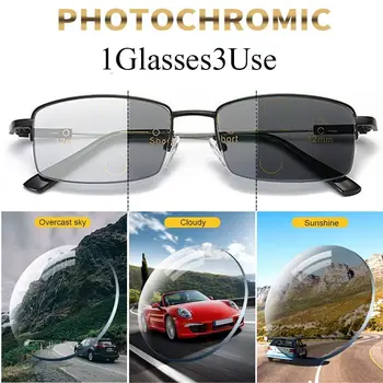 BLMUSA New Titanium Photochromeic Multifocal Reading Glasses Men Anti Blue Light  Progressive Multifocus Reading Glasses Women