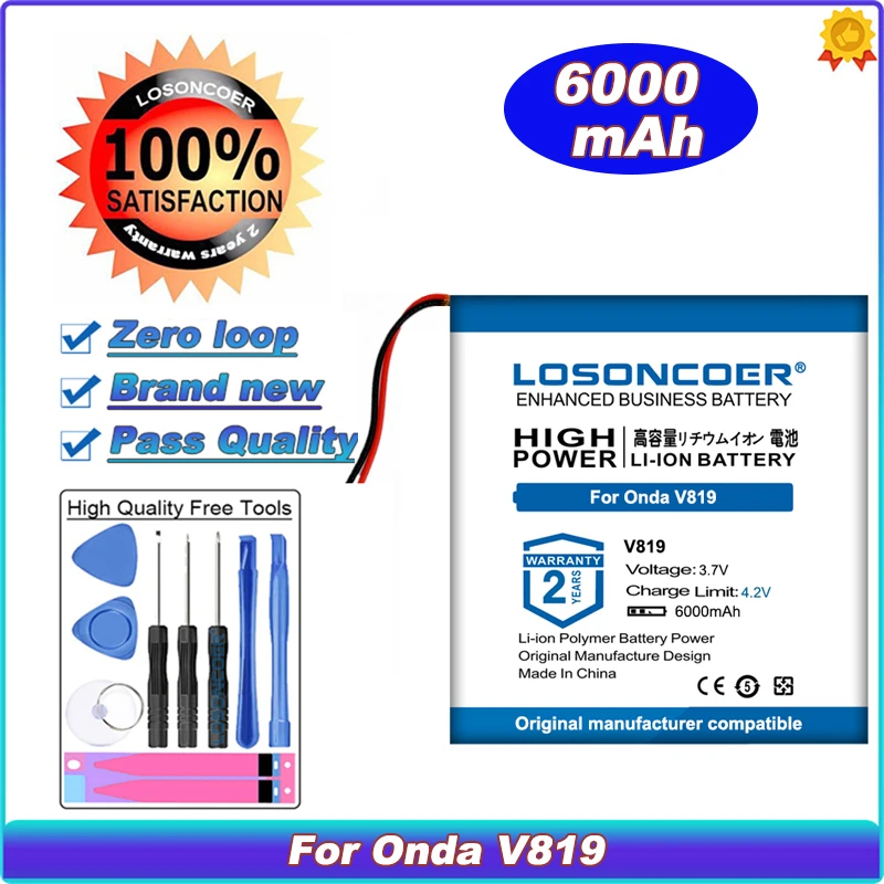 

LOSONCOER 6000mAh For Onda V819 3G Tablet PC Built-in Battery Rechargeable 2 line