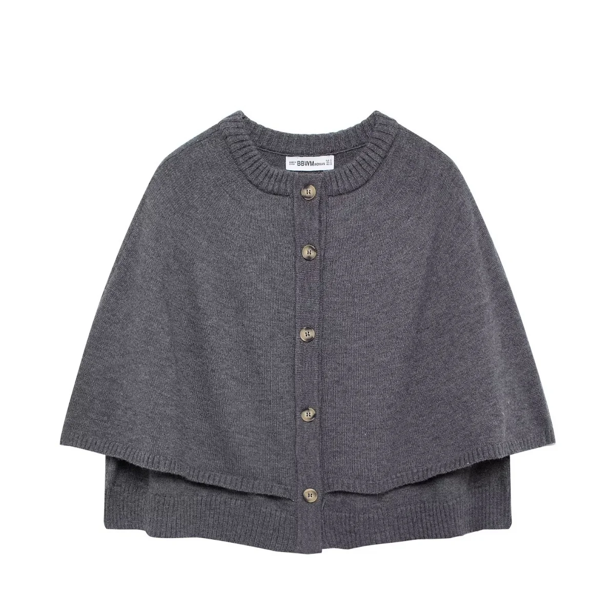 Women Autumn Streetwear O-Neck Breasted Solid Color Knitted Shawl Sweater Jacket Female Chic Cape Design Leisure Coats Chic Tops