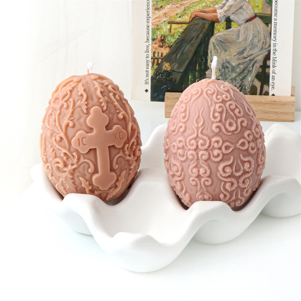3D Easter Egg Silicone Candle Mold DIY Vine Embossment Egg Handmade Soap Scented Candle Gypsum Mould Festive Decoration Gifts