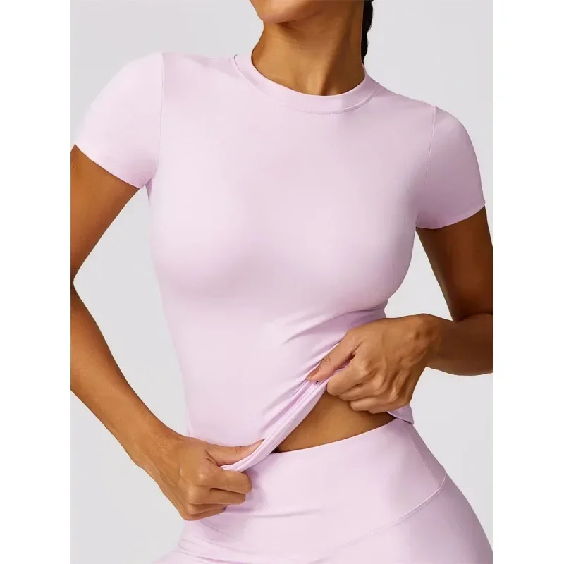 Yoga Set Seamless Yoga Set Women Pink Short Sleeve Top with High Waist Leggings Two Piece Workout Clothes Sports Fitness Gym Sets sports set gym workout set sportswear set fitness set sports bra set yoga pants set