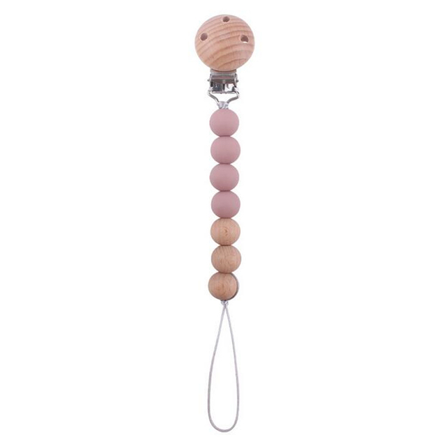 Pacifier Clips Silicone Beads Wooden Ring Pacifier Chain Infant Nipple Appease Soother Chain Clips Dummy Holder Nipple Clip