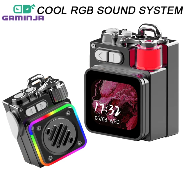 GAMINJA Wireless Bluetooth Metal Mechanical Speaker With LED Display Screen  RGB Desktop Subwoofer Support Calendar Alarm Clock