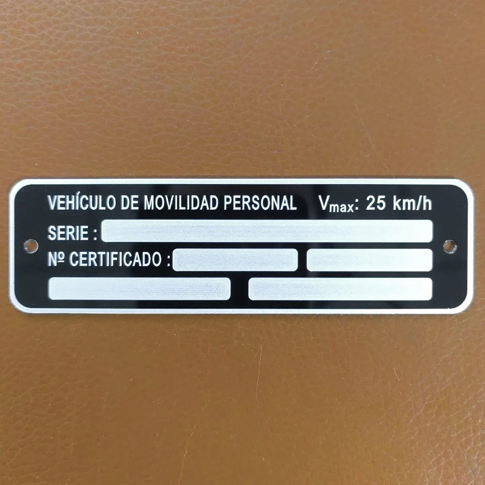 VMP VEHICULO DE MOVILIDAD PERSONAL SERIE NO CERTIFICADO Aluminium Chassic Vin Number Plate ID Tag