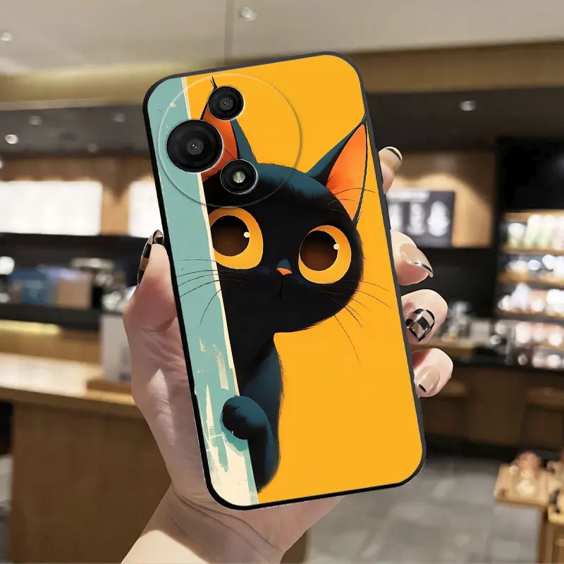 Fashion Print Black Silicone Phone Case - Soft Protective Cover