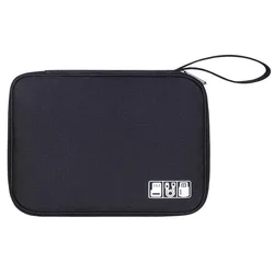 Compact Travel Electronics Organizer - Portable Cable and Accessory Storage Bag (Black)