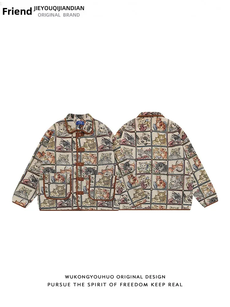 Retro American Cartoon  Embroidered Jaet Loose Lazy Sle Top for Men And Women Spring Autumn New Faion Outerwear