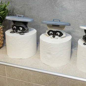 Cute  Raccoon  Toilet   Paper  Holder Playful Bathroom Decor  With  Trash Can  Lid  Cover Unique Gift Idea Funny Home Accessory