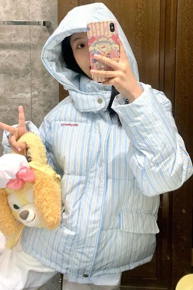 2025 Winter New Hooded Jacket Korean Loose Warm Thick Cotton Coat Women Printing Overcoat Quilted Coat Women Long Parkas Outwear