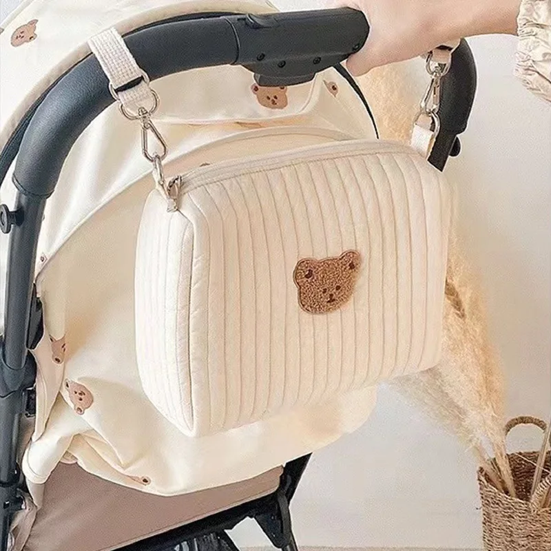 Cotton Mom Bag Organizer Cute Bear Embroidery Mommy Bag Zipper Newborn Baby  Diaper Bag Nappy Pouch Travel Stroller Storage Bags