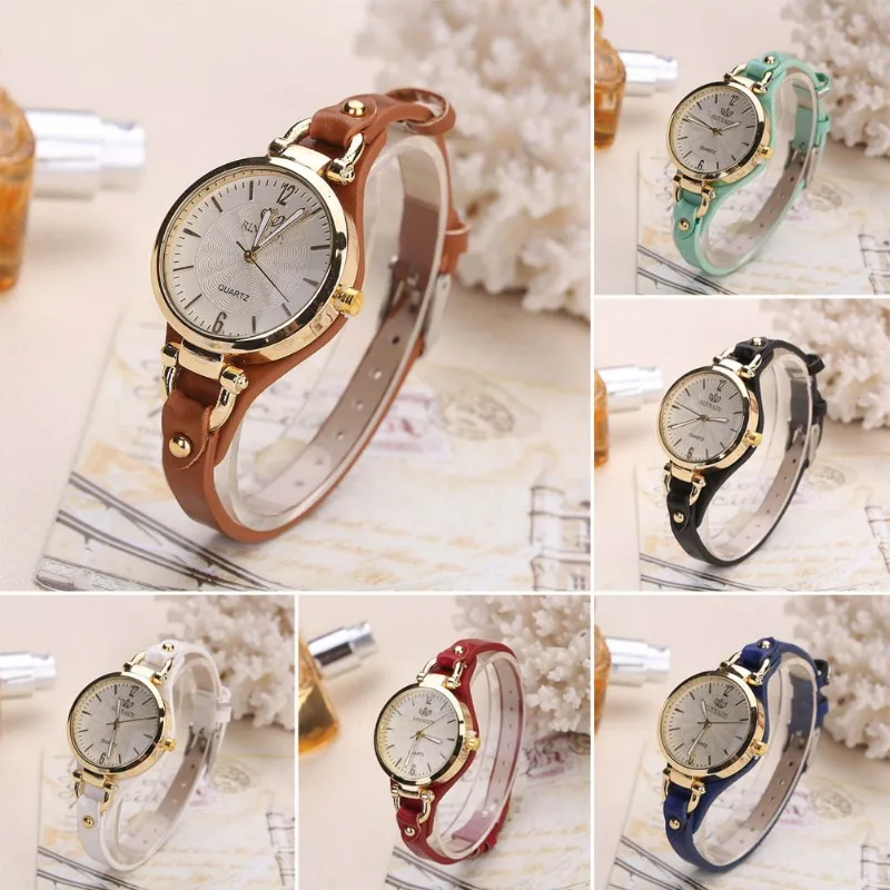 

Women Casual Watches Round Dial Rivet Leather Strap Wristwatch Ladies Analog Quartz Watch Gift