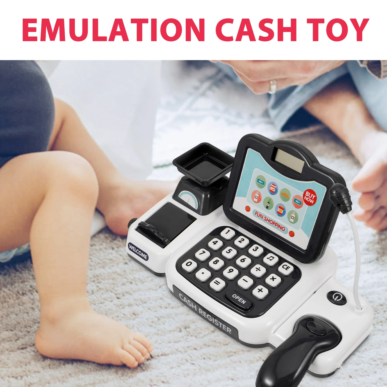 Grey Simulation Cash Register Set Pretend Play Money Banking Toys Calculator Toy Children Cash Register Toy Kid