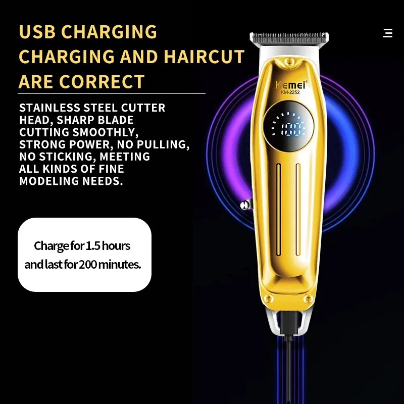 Kemei ヘアクリッパー イエローゴールド　USB充電式 Kemei Golden Cordless Professional Hair Clippers Hair