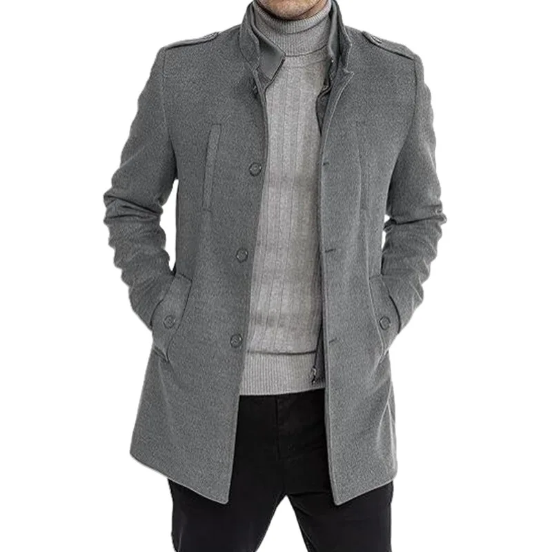 New Woolen Mens Coat Medium and Long Zipper Jacket Large Size Fake Two-piece Set Cardigan for Men 2