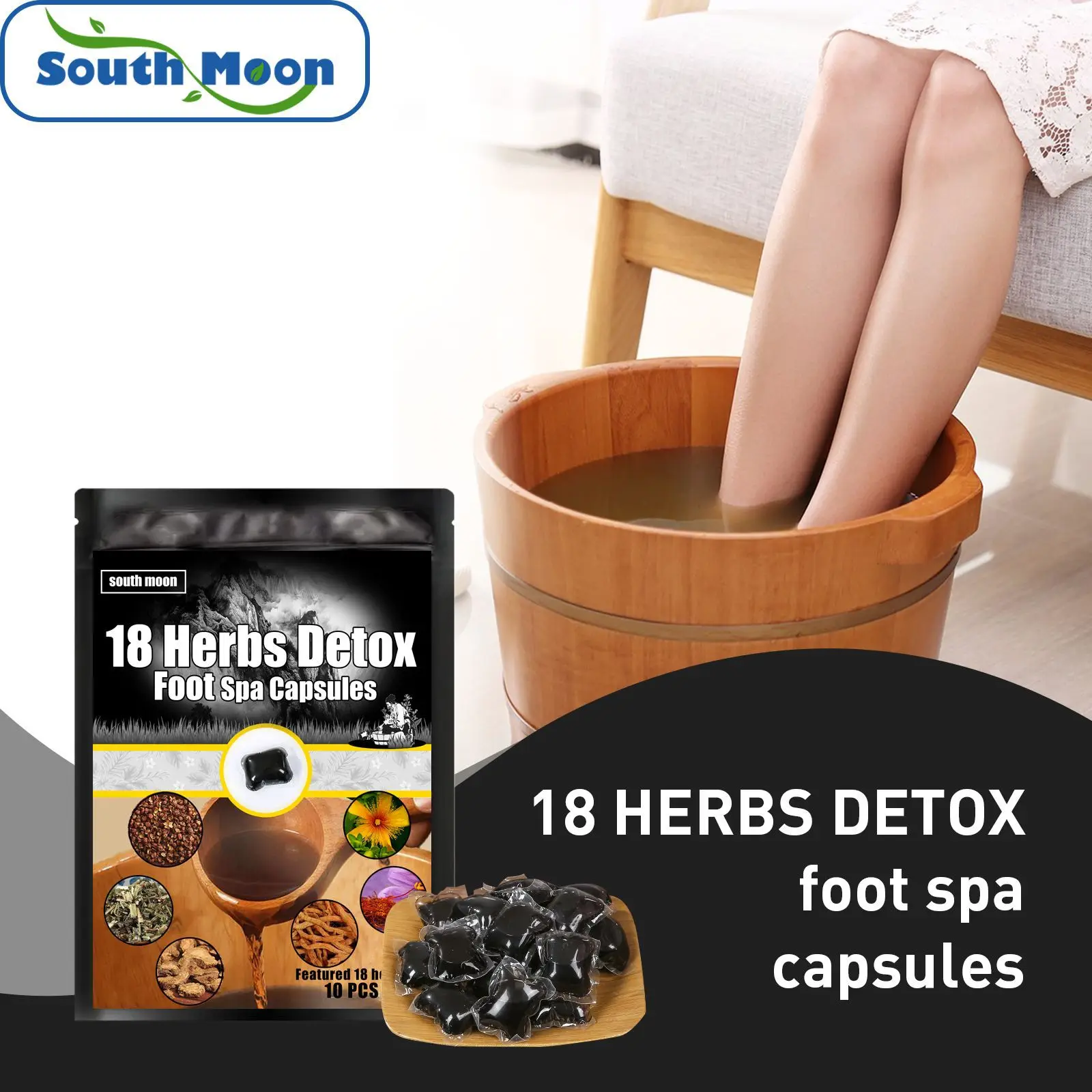South Moon Detox Slimming Topical Foot Capsules Natural Herbal Bath Spa Portable Relax Promote Blood Circulation Massage |