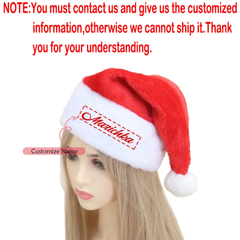 Personalisierte rot-weiße Plüsch-Weihnachtsmütze mit individuellem Namen, Weihnachtsmütze für Kinder und Erwachsene, Weihnachtsgeschenke, Urlaub, Party-Dekoration, Zubehör – Detail 2