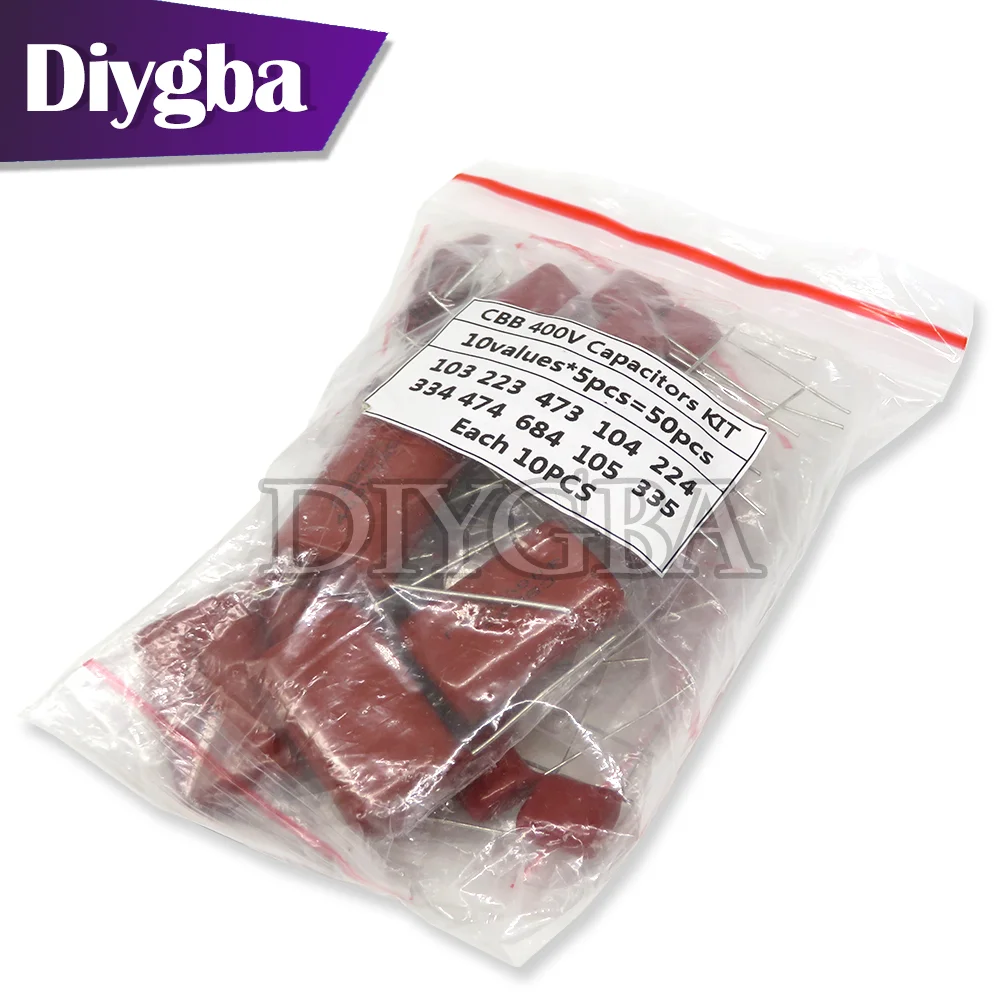 

50PCS/LOT Metallized Polyester Film Capacitors CBB 400V Assortment Kit 10nF ~ 3.3UF 10value*5PCS