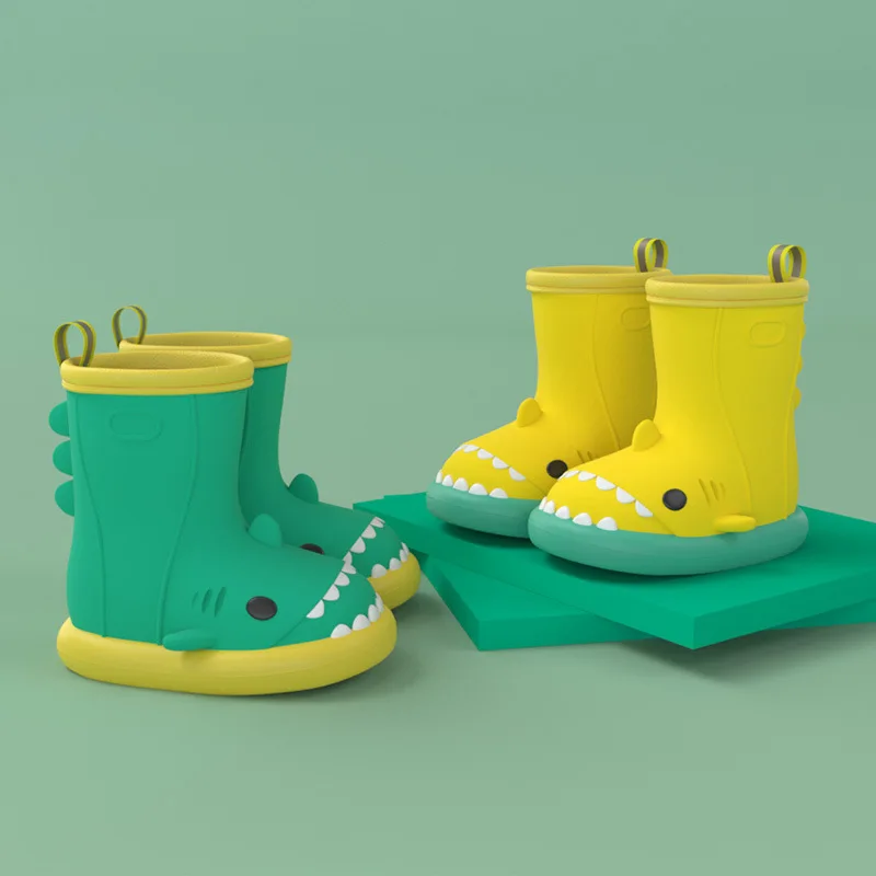 Zapatos de lluvia de tiburón de dibujos animados para niños, zapatos de goma antideslizantes para interiores y exteriores, lindos zapatos impermeables para padres e hijos, Verano