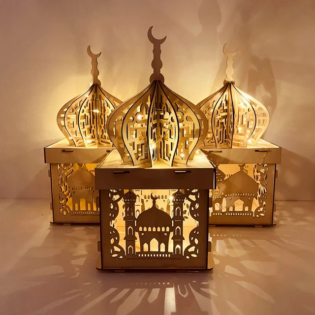 Adornos de Ramadán Kareem de madera, Decoración de mesa Eid Mubarak,  colgante islámico musulmán, suministros de fiesta Eid Al Adha, 2023