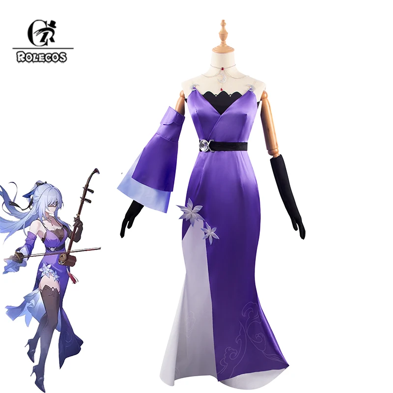 

ROLECOS Game Honkai Star Rail Concert Jingliu Cosplay Costume Jingliu Playing Erhu Women Purple Dress Halloween Role Play Outfit