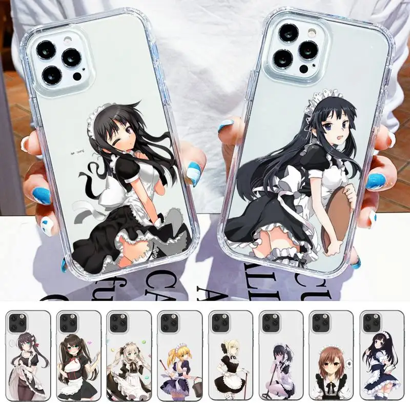 Custodia Per Telefono Cartoon Cute Maid Girl Per Iphone 11 12 13 Mini Pro Max 8 7 6 6S Plus X 5 Se 2020 Xr Xs Clear Case