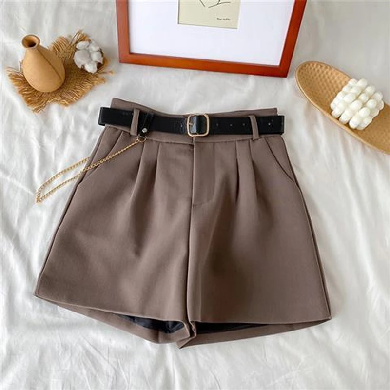 Casual High Waist Wide Leg Shorts Spring Autumn New Solid Color Loose All-match Trend A-line Pants Office Fashion Women Clothing