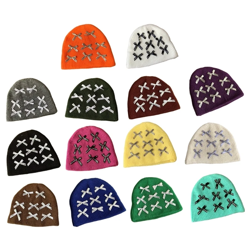 

Handcrochet Bowknot Cap Teens Girl InsStyle Beanie Cap Soft Skull Hat Bucket Cap Drop Shipping