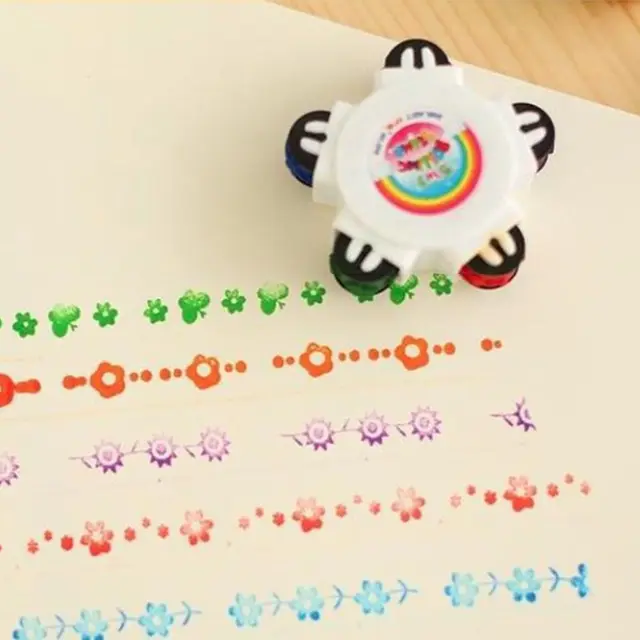 Colorful Flower Roller Seal Stamps 5 in 1 DIY Decorative Stamp Drawing Diary Hand Account Tool Children Gift 1
