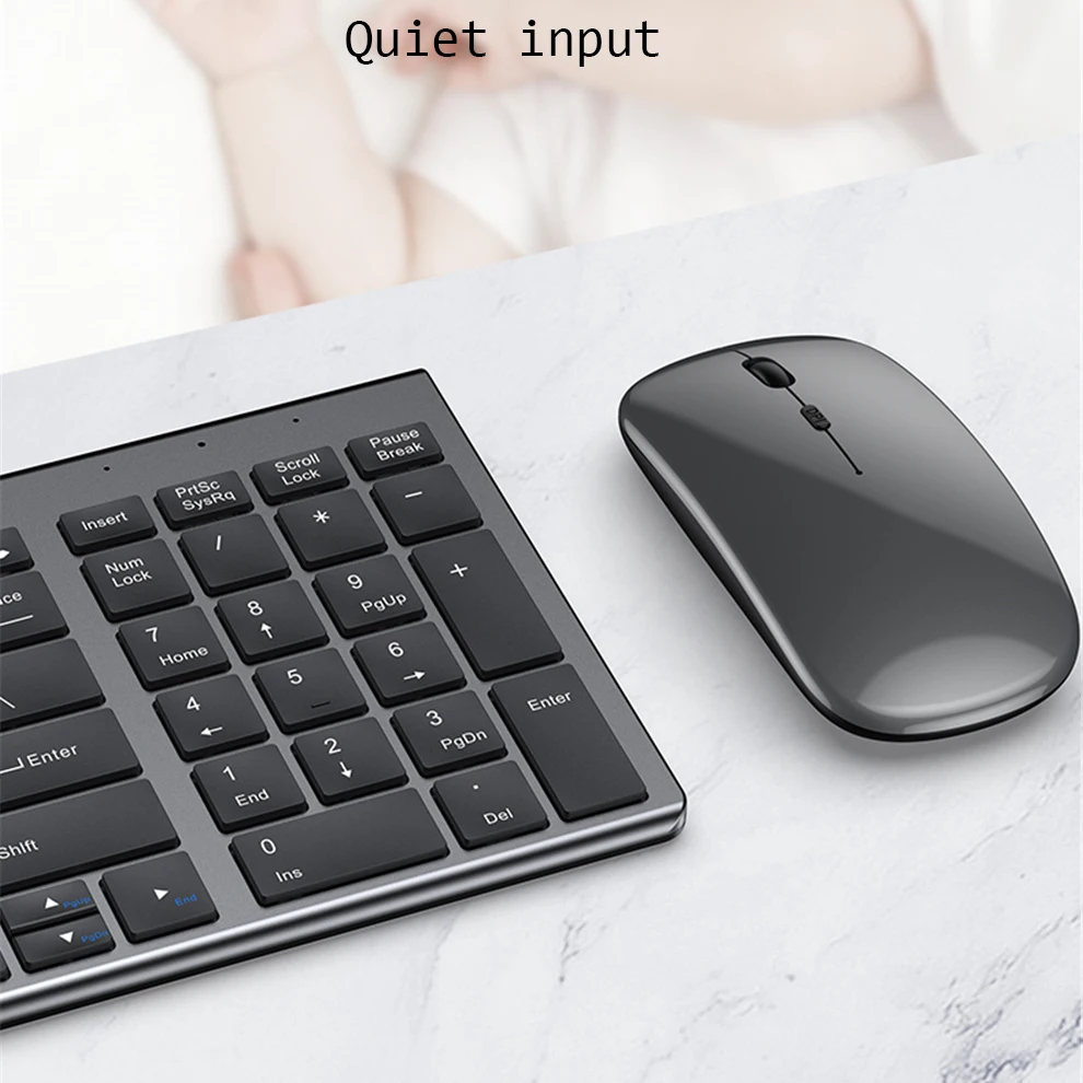 Ultra-fino Teclado e Mouse Conjunto sem Fio Portugalinglês Usb 2.4g Mais Bluetooth Teclado e Mouse Pente Conjunto Recarregável Prata - Imagem 4